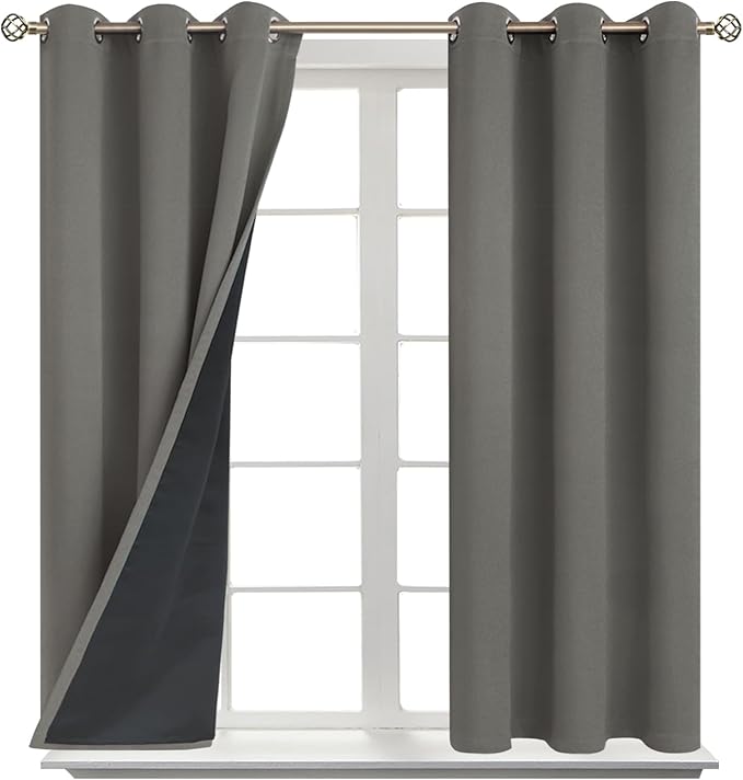 BGment Short 100% Blackout Curtains for Bedroom, Thermal Insulated Energy Efficiency Noise Reducing Grommet Curtains 45 Inch Length with Liner for Small Window 2 Panels Each 42 Inch Wide, Grey - Image 8