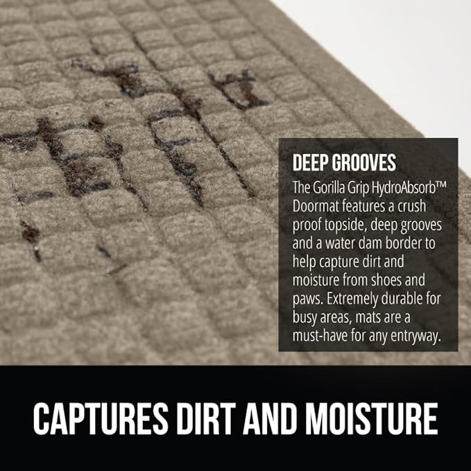 GORILLA GRIP Front Door Mat, 72x24, Indoor Outdoor Ultra Absorbent HydroAbsorb Doormat, Absorbs Up to 2.75 Cups of Water, Stain and Fade Resistant, Rubber Backing Doormats, Captures Dirt, Beige - Image 4
