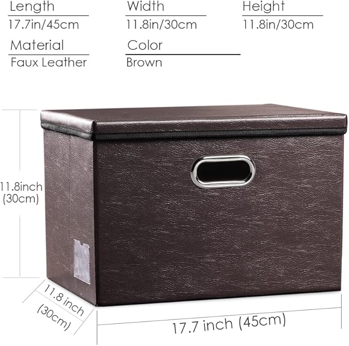 PRANDOM Large Foldable Storage Bins with Lids [3-Pack] Leather Fabric Collapsible Storage Boxes Organizer Containers Baskets Cube with Cover for Home Bedroom Closet Office Brown(17.7x11.8x11.8) - Image 6