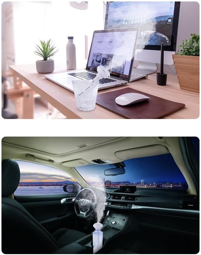 White Portable Mini Humidifier, Water bottle USB Cool Mist Small Humidifier with blue Lights.Perfect for Bedroom, Office, Plants, travel & Car(2PCS) - Image 2