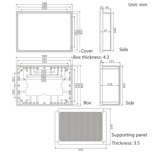 Zulkit Junction Box ABS Plastic Waterproof IP65 Electrical Boxes Hinged Shell Outdoor Universal Project Enclosure with Mounting Plate and Wall Brackets Grey 15.7x11.8X 7.1inch (400x300x180 mm) - Image 6