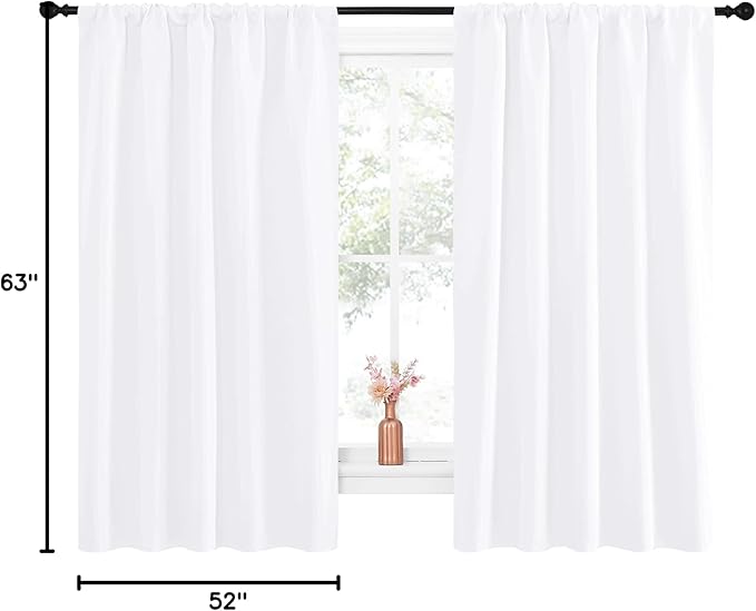 NICETOWN Bedroom Window Curtain Panels - Window Treatment Rod Pocket Drapes for Nursery (White, 2 Panels, 52" by 63") - Image 11