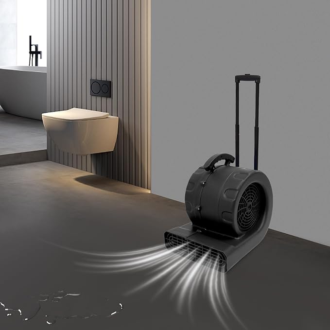 1HP Air Mover, 6-Hours Timer Carpet Dryer, Floor Drying Fan with 3 Speeds/3 Adjustable Angles/16.4 Ft Power Cord, 2300 CFM, Black - Image 7