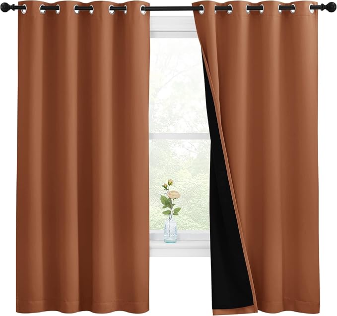 NICETOWN Burnt Orange 100% Blackout Lined Curtains, 2 Thick Layers Completely Blackout Window Treatment Thermal Insulated Drapes for Kitchen/Bedroom (1 Pair, 55-inch Width x 68-inch Length per Panel) by NICETOWN
