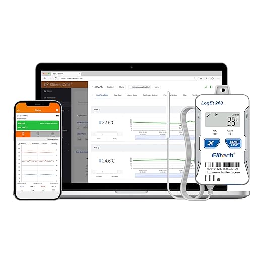 Elitech 4G Reusable Real-time Temperature Humidity Data Logger Light/Shock/GPS, Built-in SIM Card, Shadow Data,Airplane Mode,Cloud Data Storage,SMS/Email/APP/Web Alarm,100000 Points,Loget 260G-THE by Elitech