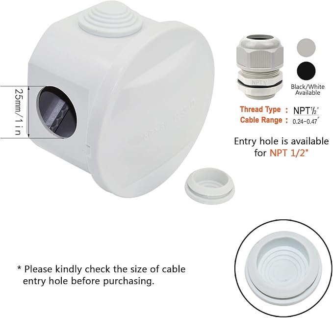 LeMotech Junction Box, ABS Plastic IP55 Water Resistant and Dustproof, Universal Electrical Enclosure, Outdoor and Indoor Project Box D3.1 x H2.4 inch (D80 x H60 mm) (Pack of 2) - Image 5