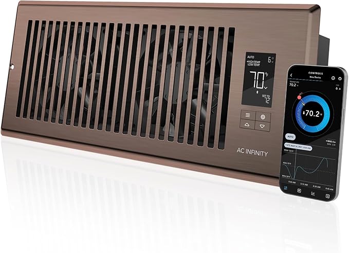 AC Infinity AIRTAP T4 Bronze, Register Booster Fan for 4” x 12” Register Holes, Improves Heating & Cooling Vents, Quiet 10-Speeds, Bluetooth App Control Data Alerts. ONLY FITS 4” x 12” Duct Openings by ACInfinity