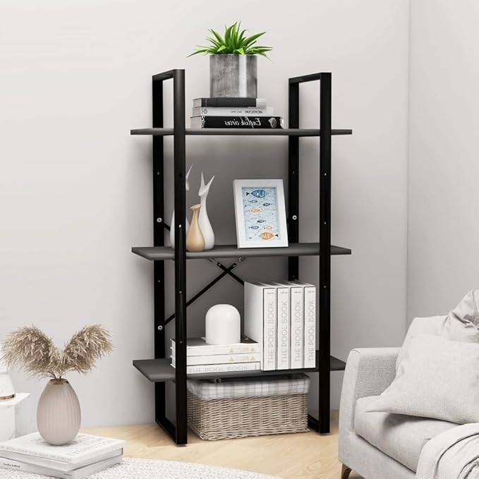 Grey Metal Medium Storage Shelf 11.8 x 23.6 x 41.3 in 3 Tier Rectangular Bookshelf Organizer Industrial Unit for Living Room Basement Bedroom by Unknown