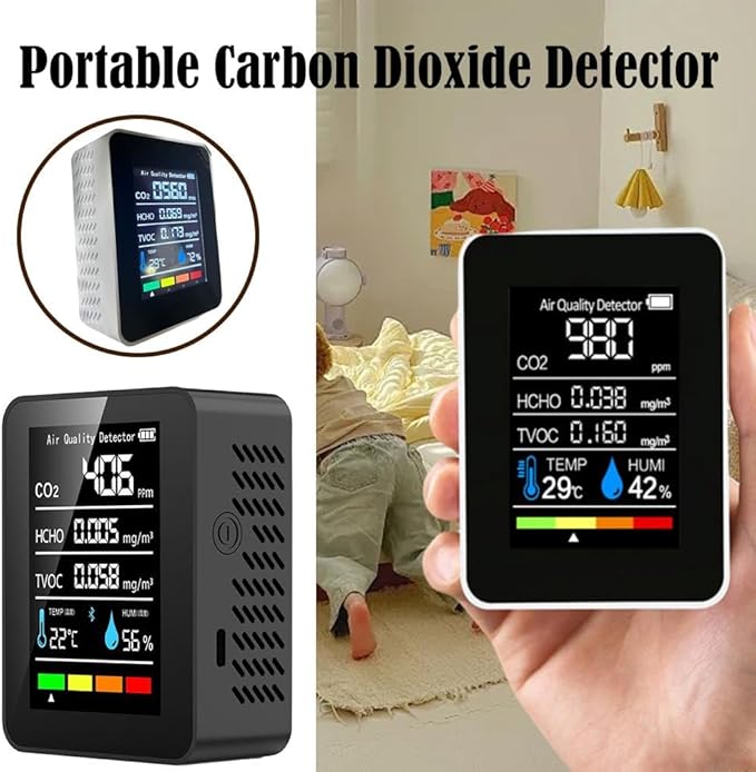 Air Quality Monitor,CO2 Monitor,5in1 Indoor CO2 Detector Formaldehyde HCHO TVOC Tester Alarm,Desktop Air Quality Tester,Air Quality Meters for Home Office Hotel Restaurant School (Black) - Image 3