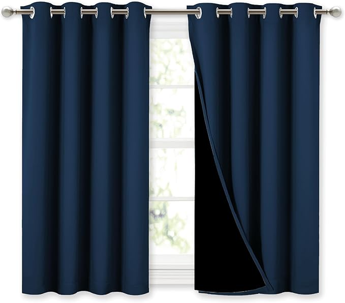 NICETOWN 100% Blackout Curtains with Black Liners, Thermal Insulated Full Blackout 2-Layer Lined Curtains, Energy Efficiency Window Draperies for Dining Room (Moroccan Blue, 2 Panels, 52" W by 45" L) by NICETOWN