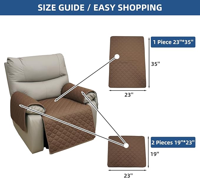 Eismodra Waterproof Recliner Chair Covers for Reclining Couch Slipcovers Seat Cushion,Anti-Slip Sofa Cover for Dogs Pets Furniture Protector Washable,Brown Set (3 Pieces) - Image 6