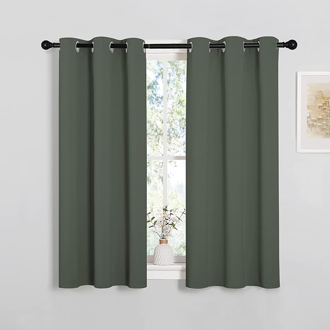 NICETOWN Dark Mallard Blackout Curtain Panels for Bedroom, Thermal Insulated Grommet Top Blackout Draperies and Drapes for Basement (2 Panels, W34 x L45-inch) by NICETOWN
