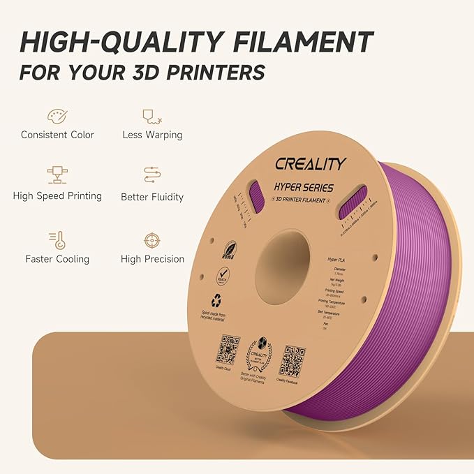 Official Creality Hyper PLA Filament 1.75mm, High Speed PLA 30-600mm/s Rapid 3D Printer Filament, Dimensional Accuracy +/-0.02mm, Fit Most FDM 3D Printers，1KG(2.2lbs) Spool Purple - Image 3