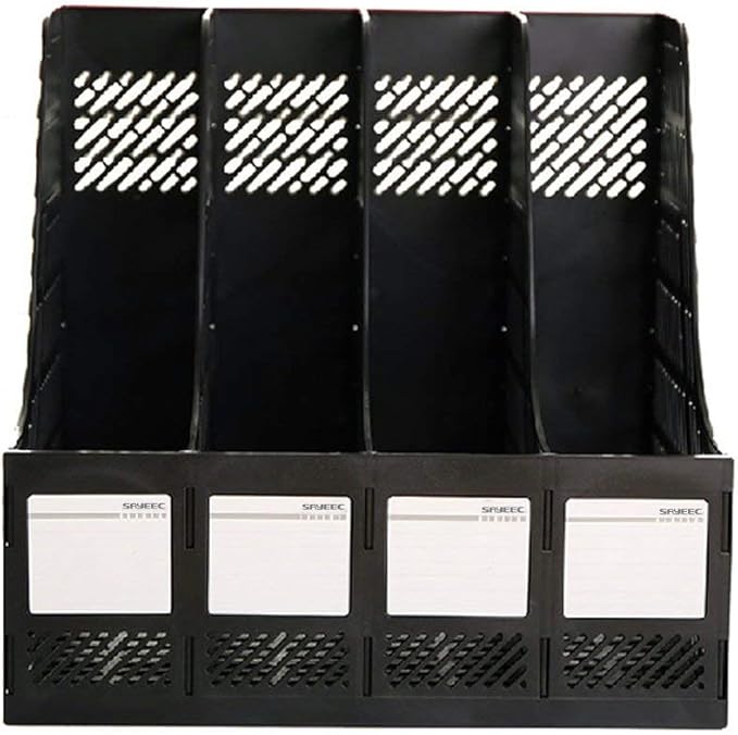 SAYEEC Desktop Magazine Holder Desk File Organizer 4 Compartments Vertical File Dividers Book Holder Frames Document Cabinet Rack Storage Organizer Box for Home Office School Black - Image 5