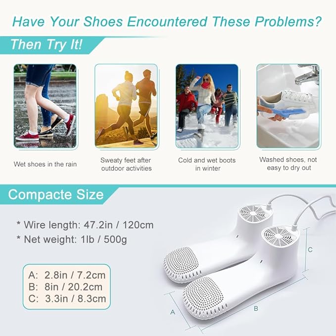 Shoe Dryer and Deodorizer with Timer - Shoes Boots Socks Gloves Dryer Warmer, Adult-Foot-Shaped | No Noise | Strong Wire | US Plug (PM20) - Image 6