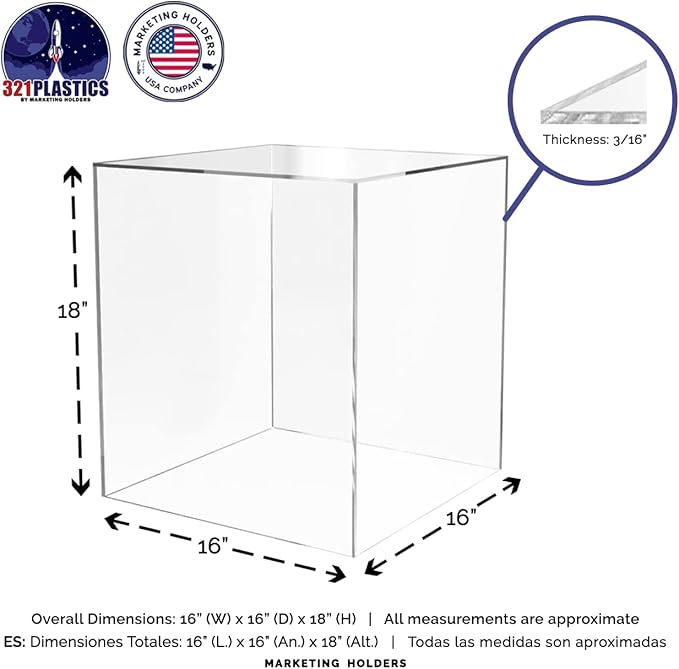 16" x 16" x 18" Clear Acrylic Display Box No Lid Versatile Square Plexiglass Retail Product Storage Bin or Merchandise Riser with One Open Side by Marketing Holders - Image 6
