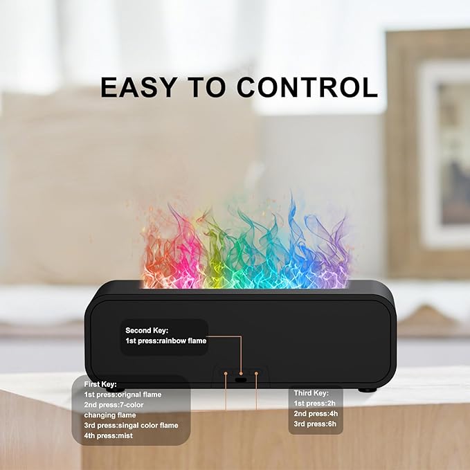 Colorful Flame Air Aroma Diffuser Humidifier, Dynamic Fire Flame Sound Pickup Aromatherapy Diffuser for Home Office Room(Remote, Timer & Auto-Off, 150ml) - Image 6