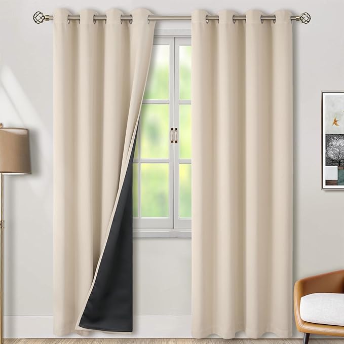 BGment Thermal Insulated 100% Blackout Curtains 84 Inch Length 2 Panels, Total Light Blocking Curtains for Bedroom, Grommet Window Drapes with Thick Black Liner, 52 Inch Wide Each Panel, Champagne by BGment