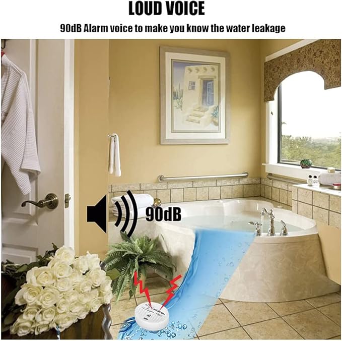 WER Water Leak Alarm Sensor, Battery Operated Leak Alert, 90dB Water Detector for Basements, Bathrooms, Laundry Rooms, Kitchens, Garages and All Office Areas (Shipped Without Battery, 2 Pack) - Image 5
