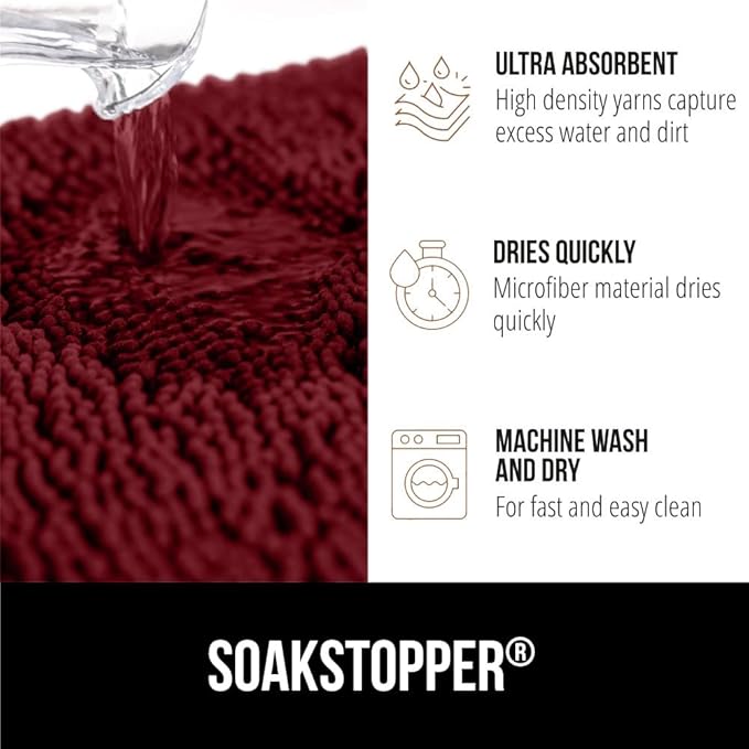 GORILLA GRIP SOAKSTOPPER Dog Door Mat, 36x24 Machine Washable Rug Absorbent Doormat Captures Moisture Mud Dirt, Quick Dry Soft Chenille Entryway Rugs Indoor Entrance Mats for Dog Paws, Burgundy - Image 5