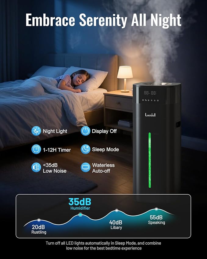 Warm and Cool Mist Humidifier Large Room, 5.3Gal/20L Humidifiers for Home 2500 sq ft, Whole House Humidifiers with Diffuser & Extended Tube, Air Humidifier for Bedroom Nursery Baby Plants - Image 7