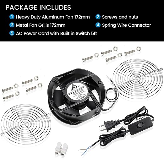 GDSTIME Axial Fan 17251, 110V 120V AC 172mm x 150mm x 51mm Dual Ball Bearing High Speed for DIY Cooling Ventilation Exhaust Projects - Image 7