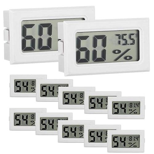 12 Pack Mini Hygrometer Digital Electronic Temperature Humidity Meters Gauge Indoor Thermometer Hygrometer LCD Display Fahrenheit (℉) for Guitar Case,Greenhouse, Garden, Cellar, Closet (White) by LemonBest