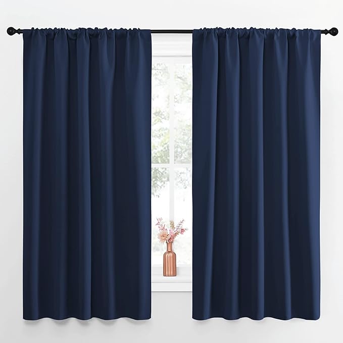 NICETOWN Navy Curtains Blackout Draperies - Modern Design Thermal Insulated Rod Pocket Blackout Drapes for Kid's Bedroom, Window Covering (1 Pair, 52 x 63 inches) by NICETOWN