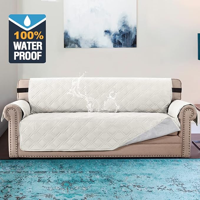 H.VERSAILTEX 100% Waterproof Sofa Slipcover Washable Sofa Cover Non-Slip Couch Cover for 3 Cushion Cover Furniture Protector for Pets Couch Cover with Puppy Paw Silicone Backing (XL Sofa, Off White) - Image 2