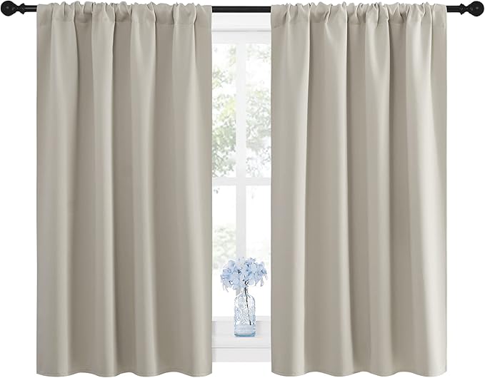 NICETOWN Blackout Curtains for Living Curtains, Room Darkening Window Curtain Panels, Easy-Care Solid Thermal Insulated Draperies/Drapes for Daughter Room (Natural, 2 Panels, 42 by 45) - Image 2
