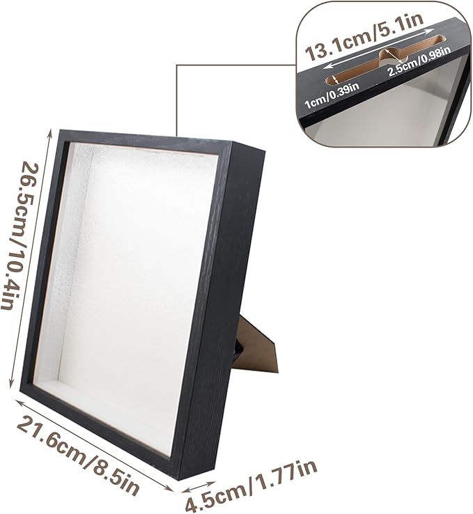 Shell Shadow Box Display Frame with Top Slot and Clear Front Panel, 8.5 x 10 Inch Black Tabletop & Wall Mounted Shadow Storage Frame for Shell, Concert Ticket, Dry Flowers, Coins, Stamps and Bills - Image 4
