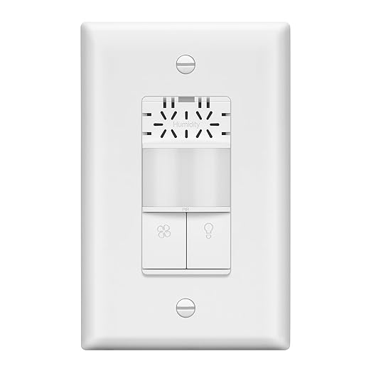LIDER Humidity Sensor Switch and Motion Sensor Light Switch, PIR Sensor, Humidity Detection, Occupancy/Vacancy, No Neutral Required, ¼ HP, 1-Pole, UL Listed, White, Wall Plate Included by LIDER