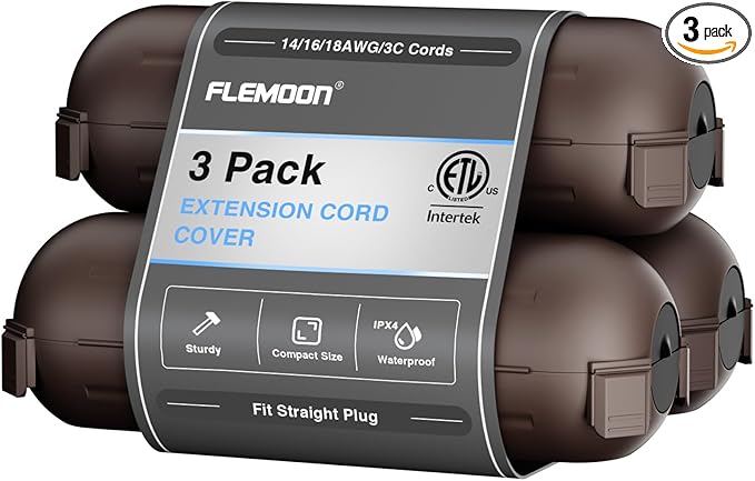 Flemoon [3 Pack] Outdoor Extension Cord Waterproof Cover, Weatherproof Electrical Connection Box for Outdoor Plug, Outlet, Outdoor Outlet, Socket, Halloween, Christmas Holiday Decoration Light, Brown by FLEMOON