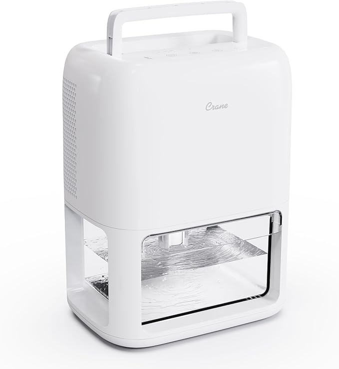 Crane Small Dehumidifier For Bathroom with Auto Shut-Off, 70 OZ Dehumidifier For Closet, Basement, RV & Closet, Optional Ambient Light, Dehumidifiers For Bedroom, Quiet Moisture Removal, 3 Day Tank - Image 2