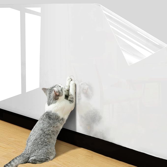 Wall Protector Clear Contact Paper Electrostatic Absorption Wall Protective Film Removable Transparent Plastic Static Cling Stickers for Kitchen and Office from Bin Chair Back Furniture Door Dog Cat - Image 3