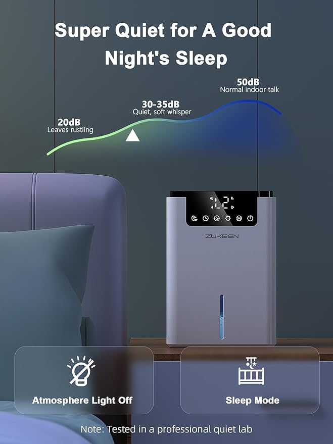 Dehumidifier,75 OZ Water Tank (500 sq.ft) Dehumidifiers for Home,Quiet Dehumidifier for Bathroom Bedroom Basement RV with 12H Timer,Auto Shut Off,7 Colors LED Light,Sleep Modes - Image 6