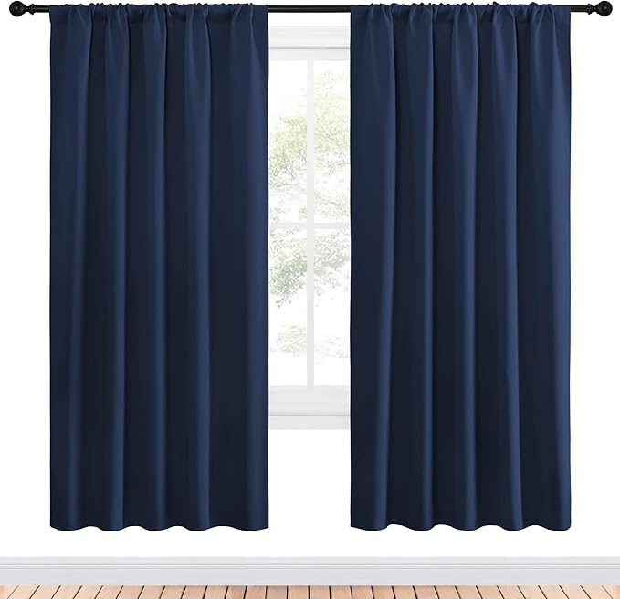 NICETOWN Window Curtains Blackout Draperies - Thermal Insulated Solid Top Pocket Blackout Drapes for Nursery Room (1 Pair, Navy, 52 x 72 Inch) - Image 2