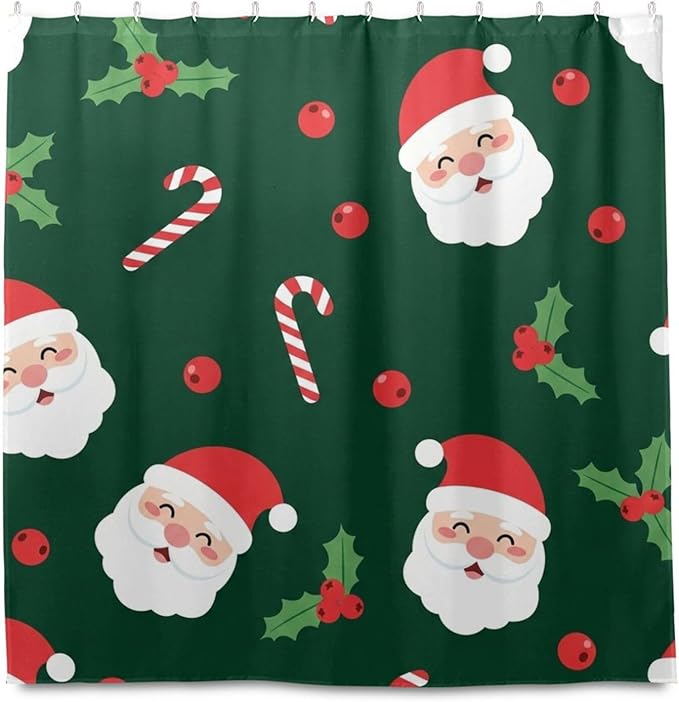 Christmas Santa Leaf Green Shower Curtain Liner 72×72 inch for Bathroom Curtain Anti Mold Shower Curtain with Hooks Bathroom Accessories - Image 2