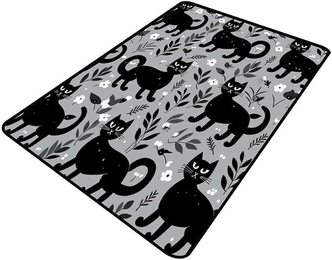 Area Rug Black Cats and Flowers, Pattern Printing, Non-Slip Area Rugs, Fade Resistant, Flame Resistant, Quick Dry, Stain Resistant, Waterproof Floor Carpet for Living Room Bedroom, 60 x 96 Inch by Snarena