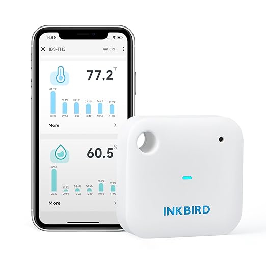 INKBIRD WiFi Thermometer Hygrometer Monitor, Smart Temperature Humidity Sensor IBS-TH3 with App Notification Alert, 1 Year Data Storage Export, Remote Monitor for Greenhouse Wine Cellar Baby Room by Inkbird
