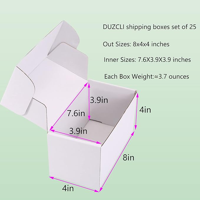 Small Shipping Boxes 8x4x4 Inch (25 Pack) - Sturdy White Corrugated Cardboard Boxes for Small Business, Ecommerce, Mailing & Packaging | Recyclable Gift & Storage Boxes - Image 2