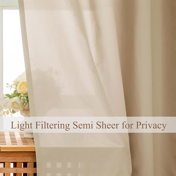 L.Z.E Light Filtering Curtains 72 Inch Length 2 Panels Set, Beige Privacy Non-See-Through Semi Sheer Curtains for Living Room Nursery Doorway Divider, Rod Pocket Window Panels (55" W x 72" L) - Image 3