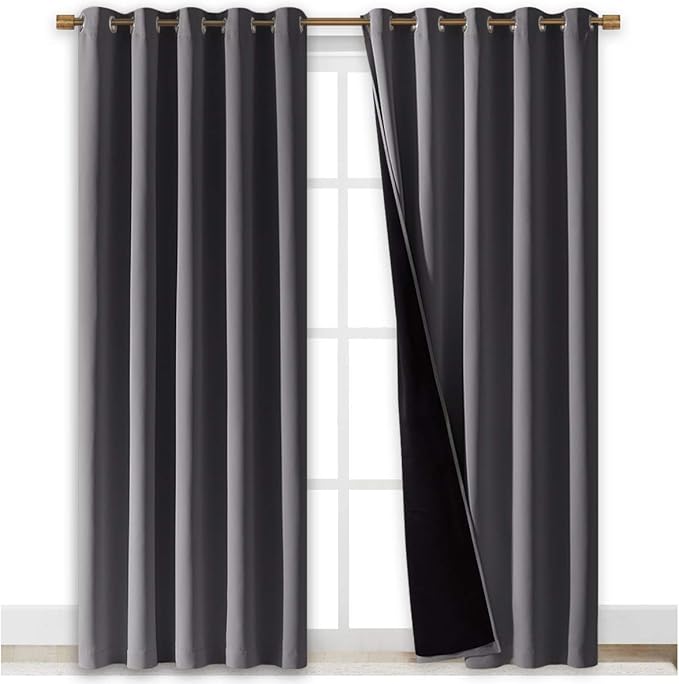 NICETOWN Grey Full Shade Curtain Panels, Pair of Energy Smart & Noise Blocking Out Blackout Drapes for Dining Room Window, Thermal Insulated Guest Room Lined Window Dressing(Gray, 70 x 84 inch) by NICETOWN