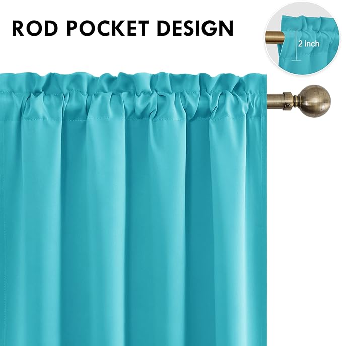DWCN Blackout Curtains Room Darkening Thermal Insulated Bedroom Curtains Window Curtain Panels, 52 x 63 inches Long, Set of 2 Turquoise Rod Pocket Drapes - Image 4