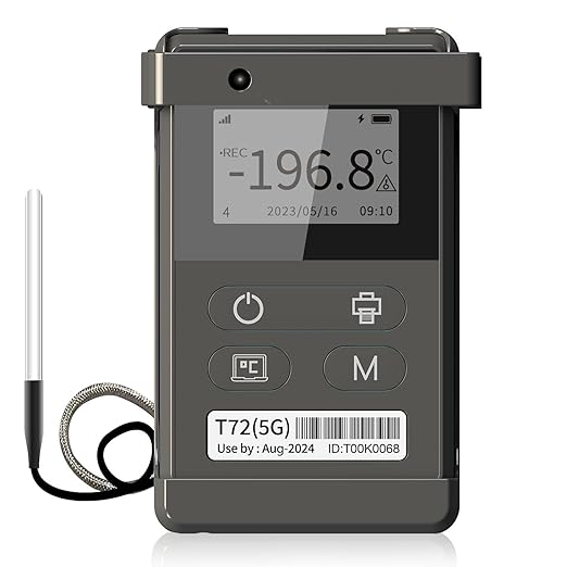 Frigga T72 4G/5G Temperature Monitor Real-Time Reusable Temperature Data Logger with Ultra-Low External Sensor Remote Digital Refrigerator Thermometer Rechargeable 24/7 Monitoring & Instant Alerts by Frigga