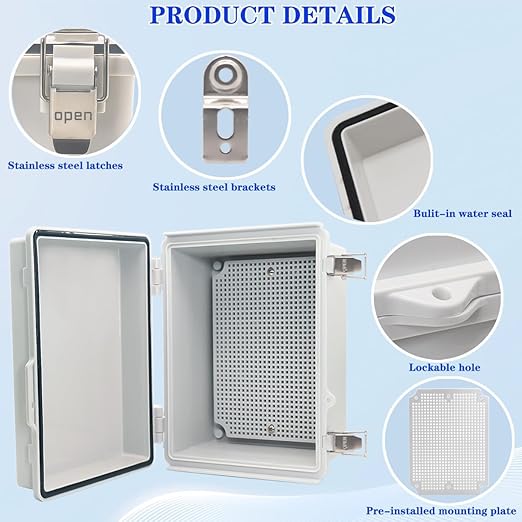 2Pcs Outdoor Waterproof Electrical Junction Box Weatherproof IP67 ABS Plastic Enclosure Switch Router Project Box Electronics DIY Enclosure With Mounting Plate Wall Bracket Grey 8.6x6.7x4.3in - Image 3