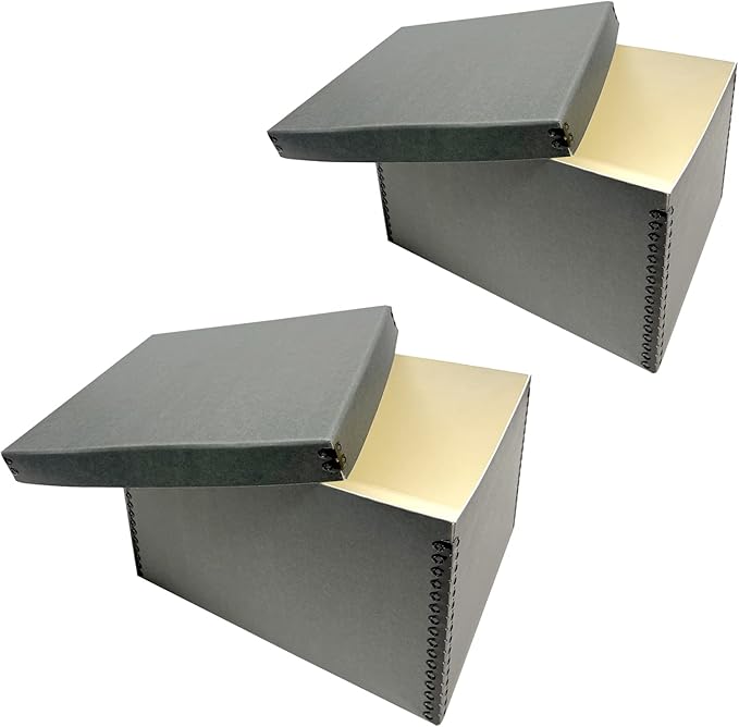 Lineco Record Storage Box 12x15x10 inch. Extra-Durable Filing Archival Cartons for Long-Term Storing of Important Documents, Papers, Photos or Prints. Acid-Free Gray Boxboard, 2 Pack by Lineco