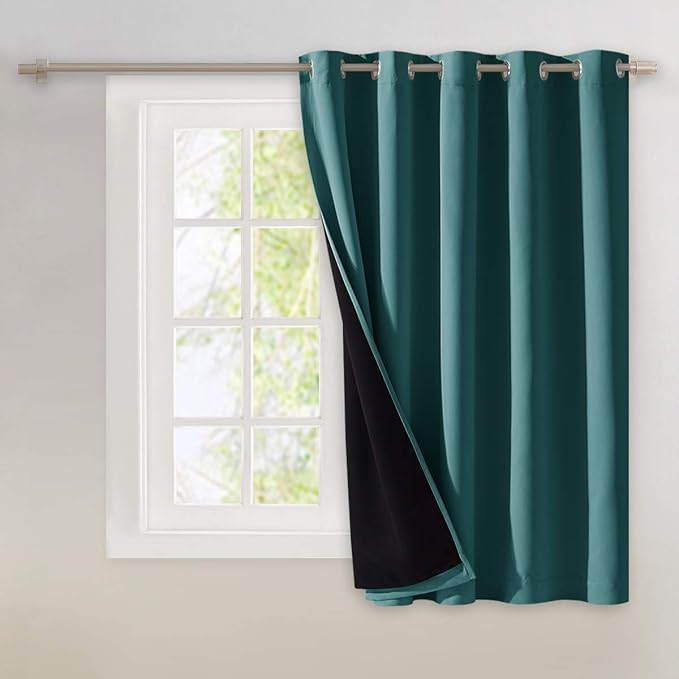 NICETOWN 100% Blackout Patio Sliding Door Curtain, Wide Lined Drape, Keep Warm Drapery, Sliding Glass Door Panel for Night Shift（Sea Teal, 1 Panel, 70 inches Wide x 63 inches Long by NICETOWN