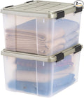 IRIS USA 44 Qt Storage Bins with Gasket Seal Lid, 2 Pack - BPA-Free, Heavy Duty Moving Containers Tight Latch, Weather Proof Tote, WEATHERPRO - Clear/Chrome by IRISUSA