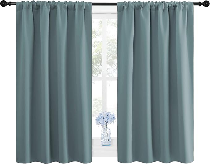NICETOWN Greyish Blue Blackout Curtains Panels for Window, Thermal Insulated Rod Pocket Blackout Drapes/Draperies for Living Room (2 Panels, W42 x L48 inches) - Image 2